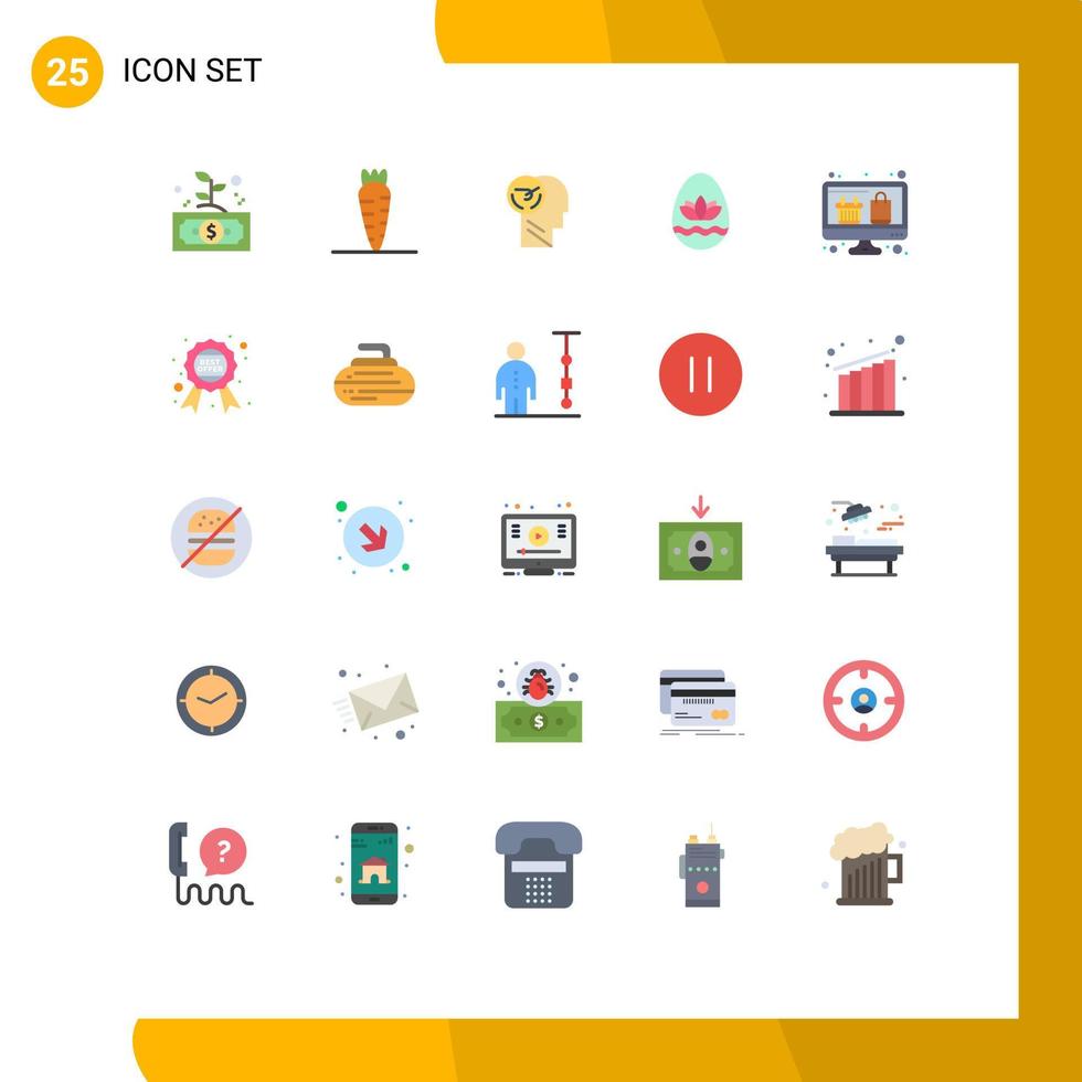 Pacote de cores planas de 25 interfaces de usuário de sinais e símbolos modernos de elementos de design de vetores editáveis de velocidade de ovo de computador