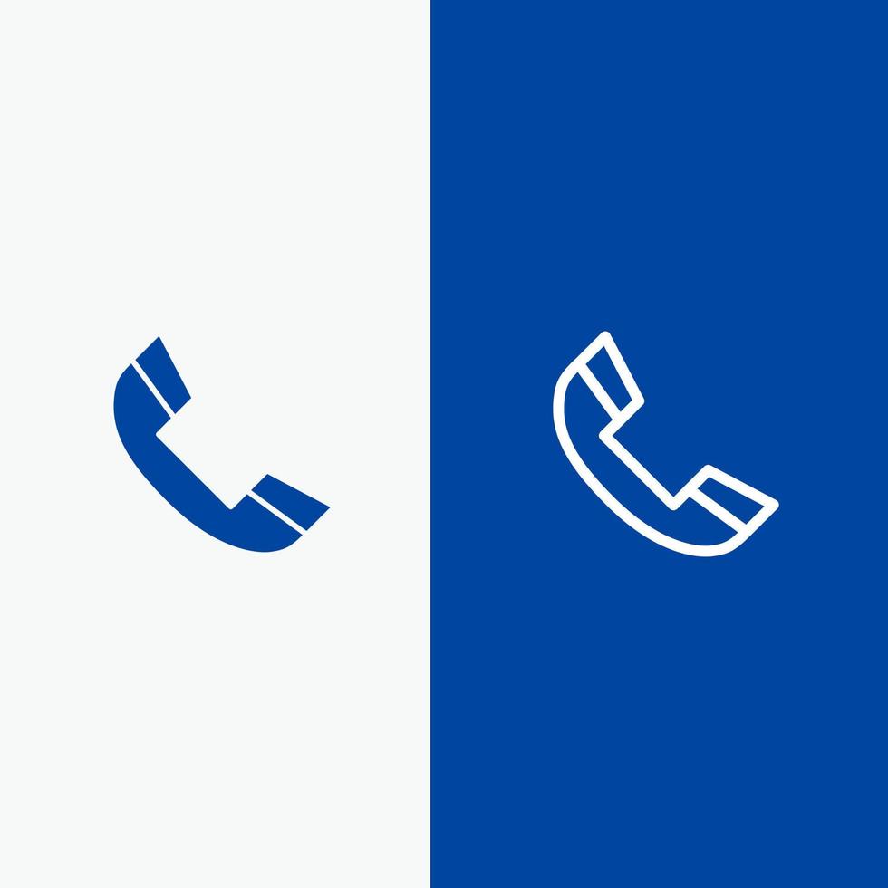chamar telefone tocar linha telefônica e ícone sólido de glifo banner azul linha e ícone sólido de glifo banner azul vetor