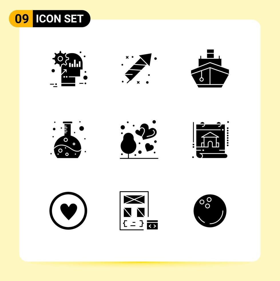 conjunto de 9 sinais de símbolos de ícones de interface do usuário modernos para veículos de eid de química de balão transportam elementos de design de vetores editáveis