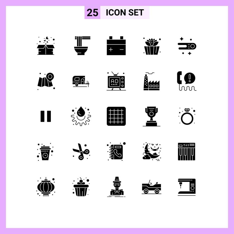 25 ícones criativos, sinais e símbolos modernos da web, cometa, bateria, astronomia, sauna, elementos de design vetorial editáveis vetor