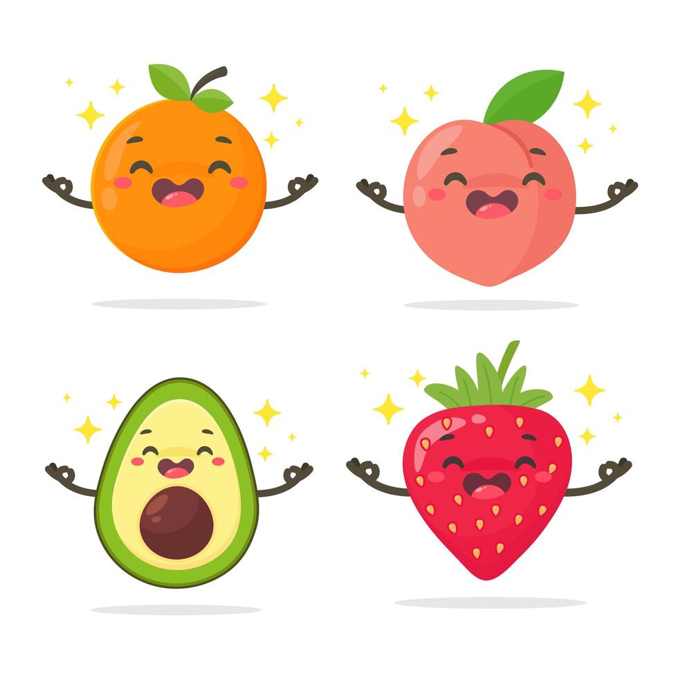 desenho animado saudável frutas com rostos vetor
