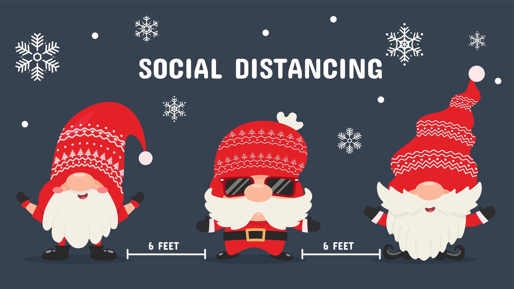 três adoráveis gnomos de natal distanciamento social vetor