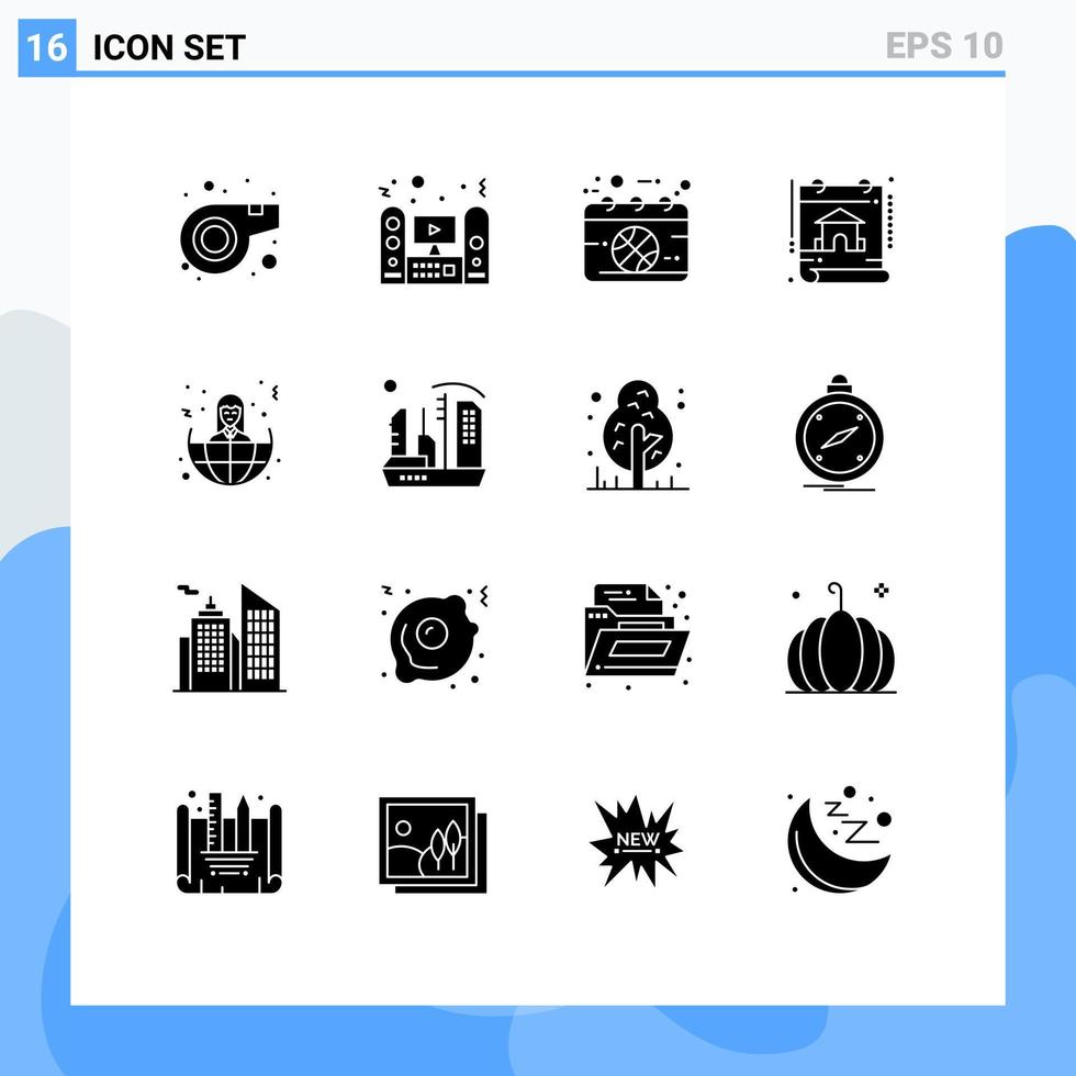 16 ícones criativos, sinais modernos e símbolos de elementos de design de vetor editável de construção de calendário de propriedade comercial