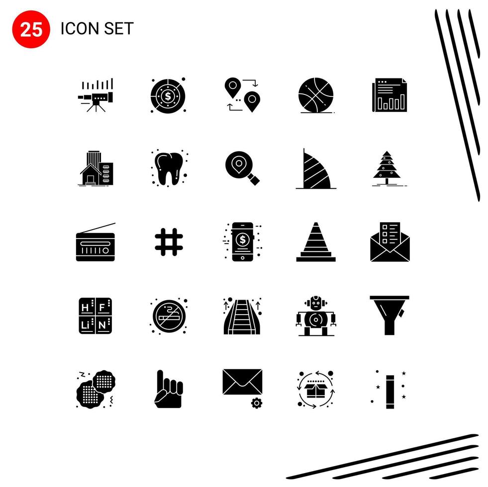 25 ícones criativos sinais modernos e símbolos de localização de ponteiro de despesas de viagem de bola elementos de design de vetores editáveis