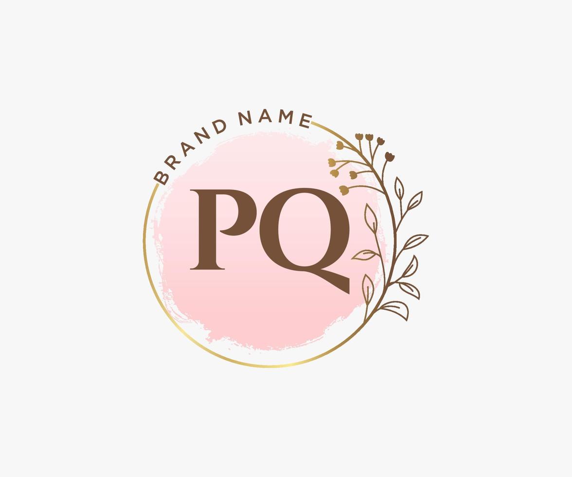 inicial pq logotipo feminino. utilizável para logotipos de natureza, salão, spa, cosméticos e beleza. elemento de modelo de design de logotipo de vetor plana.