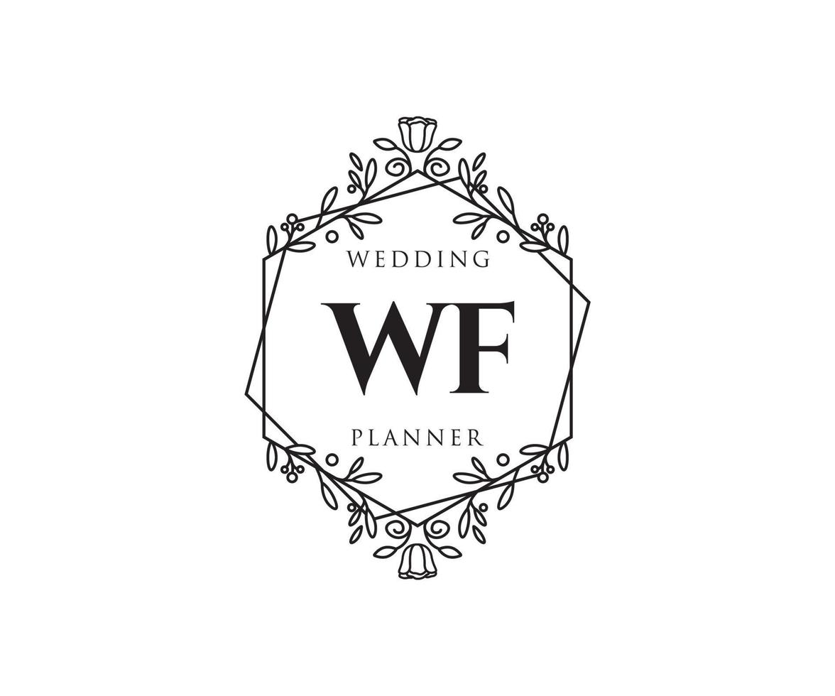 coleção de logotipos de monograma de casamento de letra de iniciais wf, modelos modernos minimalistas e florais desenhados à mão para cartões de convite, salve a data, identidade elegante para restaurante, boutique, café em vetor