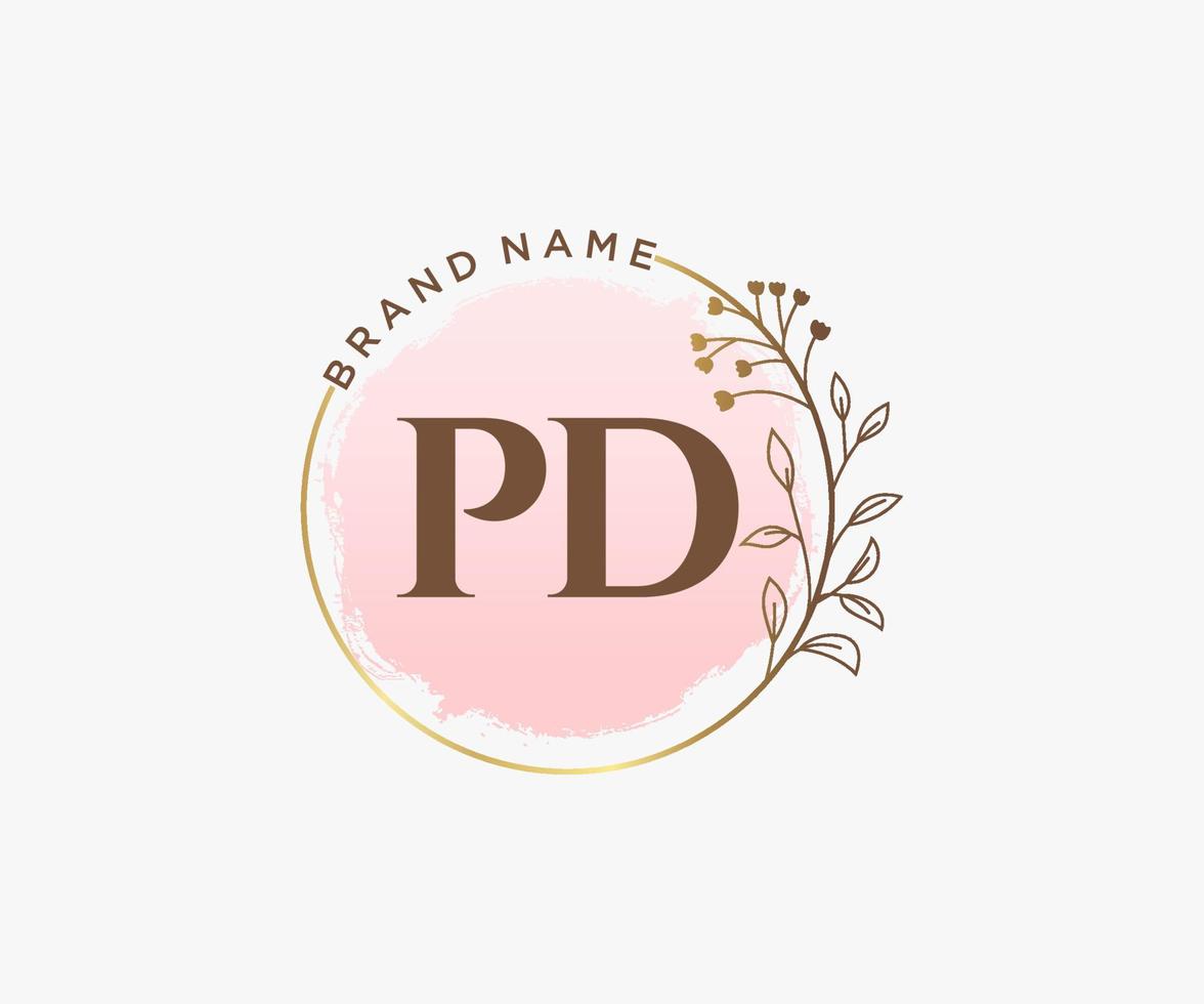 logotipo feminino pd inicial. utilizável para logotipos de natureza, salão, spa, cosméticos e beleza. elemento de modelo de design de logotipo de vetor plana.