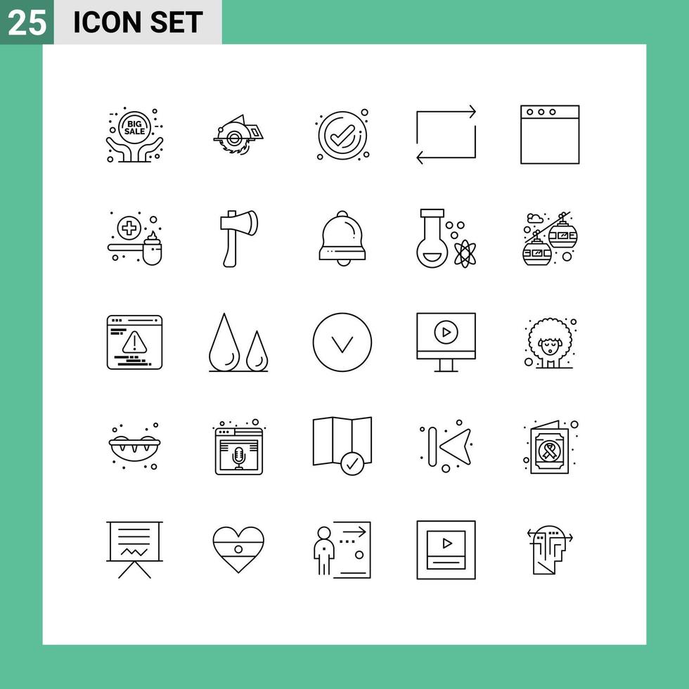 pacote de interface do usuário de 25 linhas básicas de mac repeat repair play check elementos de design de vetores editáveis