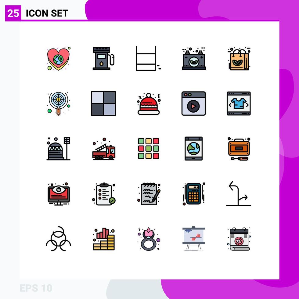 conjunto de 25 sinais de símbolos de ícones de interface do usuário modernos para elementos de design de vetores editáveis de bateria de jogo de poder de bolsa