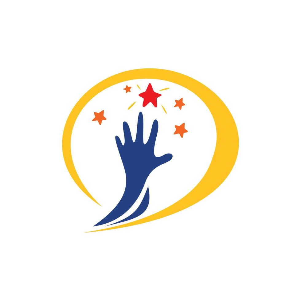 modelo de design de logotipo de estrela de alcance de mão. ícone de objetivo de pessoas, sinal e símbolo vetor