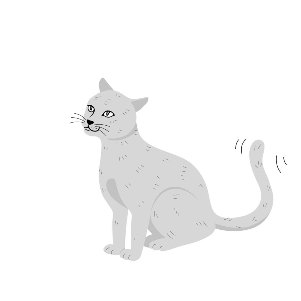 lindo gato cinza isolado em estilo vetorial plano. vetor