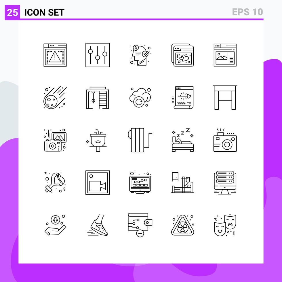 pacote de linha vetorial editável de 25 linhas simples de web love user ideia de internet elementos de design de vetores editáveis