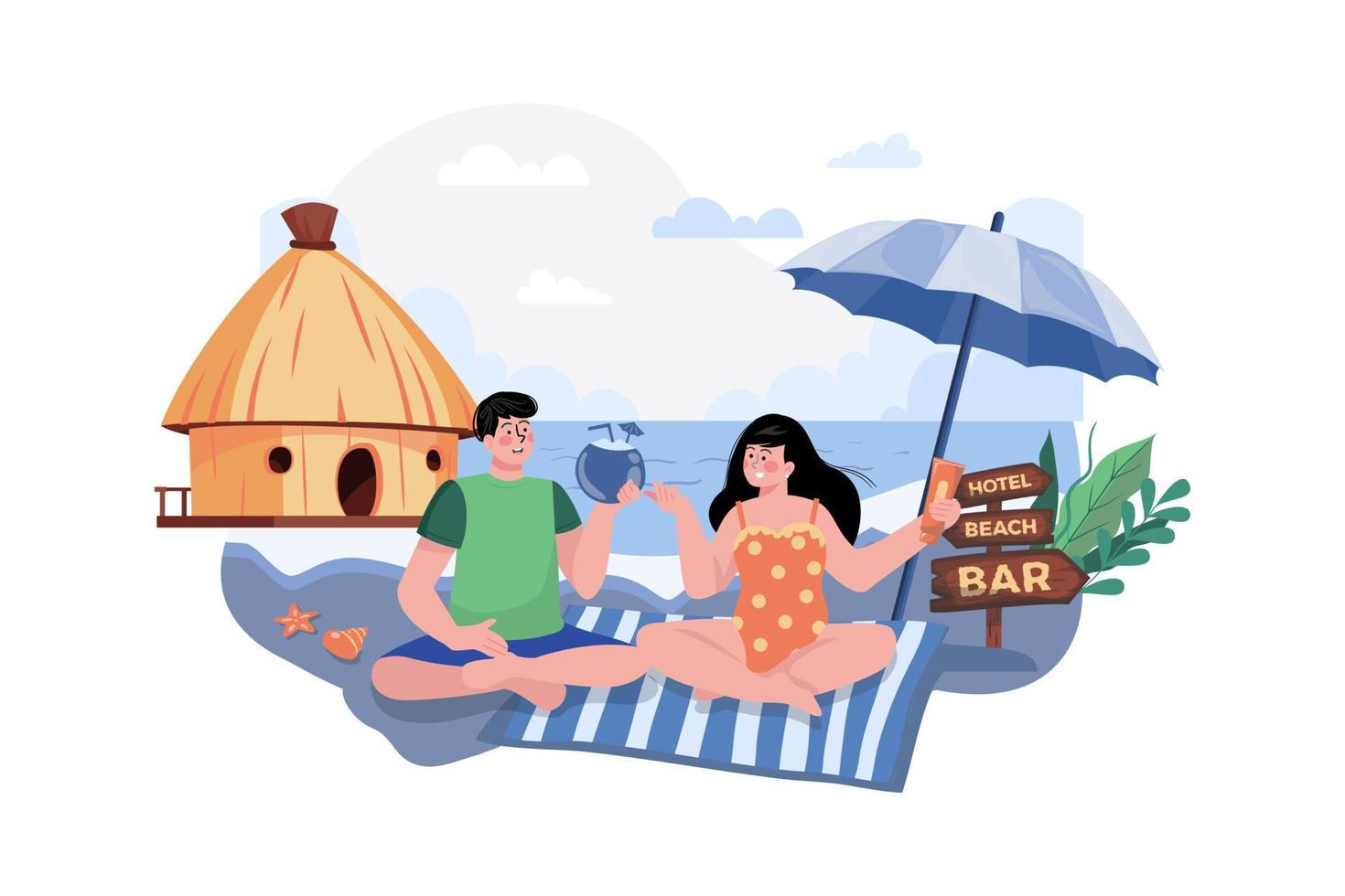homem e mulher descansando em um resort à beira-mar vetor