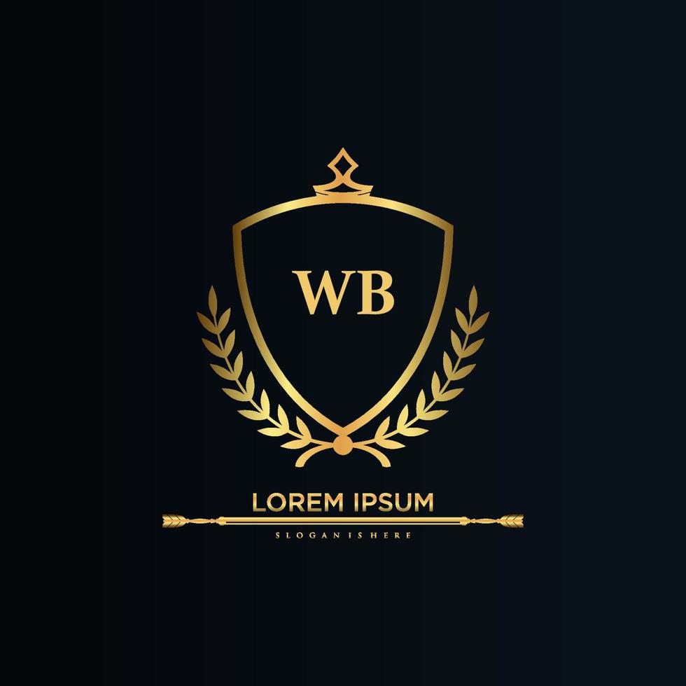 wb carta inicial com royal template.elegant com coroa logo vector, ilustração em vetor logotipo letras criativas.