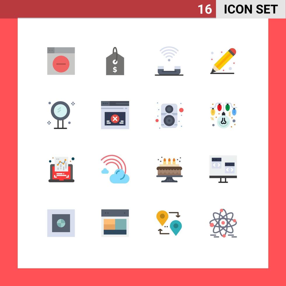 Pacote de cores planas de 16 interfaces de usuário de sinais e símbolos modernos de lápis de beleza ajuda pacote editável de educação escolar de elementos de design de vetores criativos