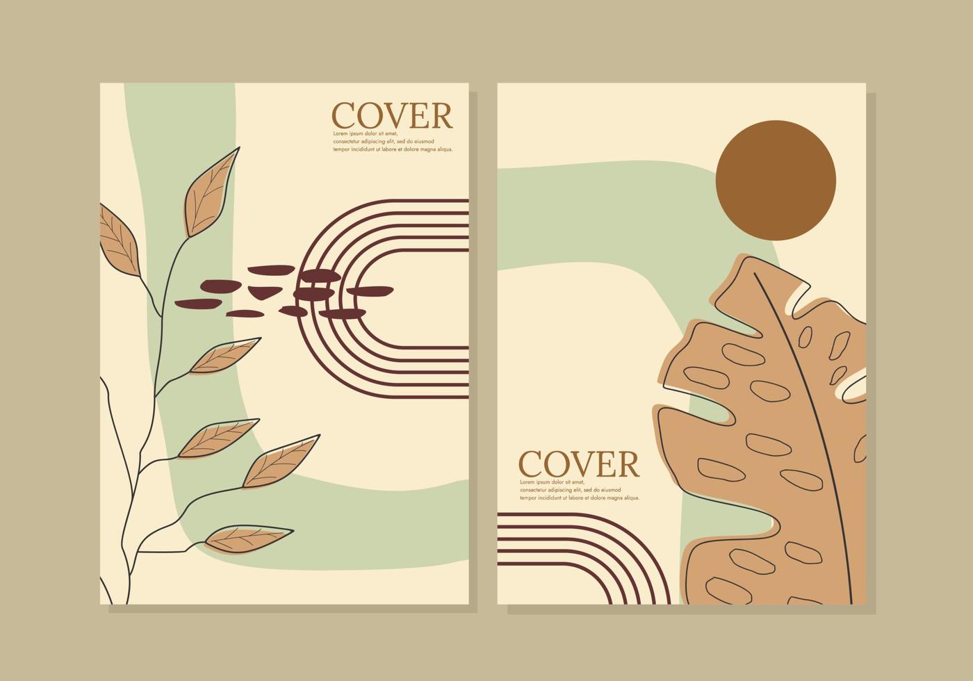 estampas de capa botânica abstrata estética boho. design escandinavo, cores pastel. capa de colagem boêmia. design moderno de meados do século. tamanho a4 para catálogos, revistas, cadernos vetor