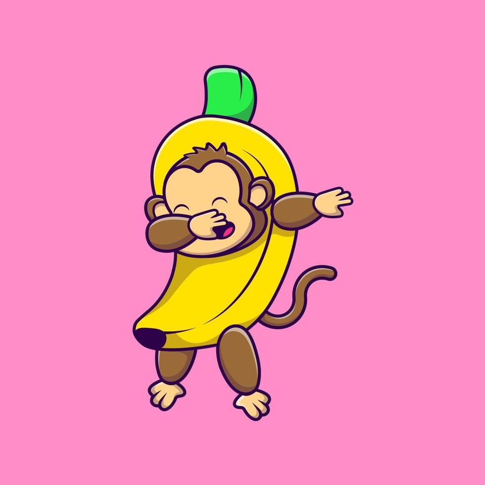 macaco bonito banana enxugando ilustração de ícones vetoriais dos desenhos animados. conceito de desenho animado plano. adequado para qualquer projeto criativo. vetor