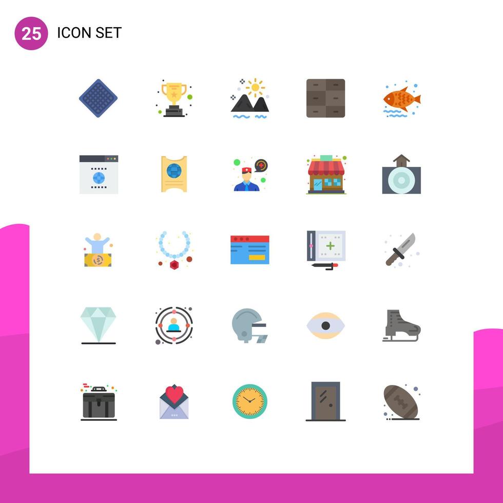 conjunto moderno de 25 cores planas e símbolos, como elementos de design de vetor editável de armário de móveis de montanha interior de comida