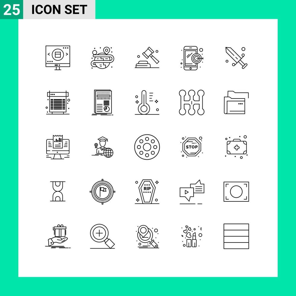 grupo de sinais e símbolos de 25 linhas para esgrima mapa móvel marketing digital votar elementos de design de vetores editáveis