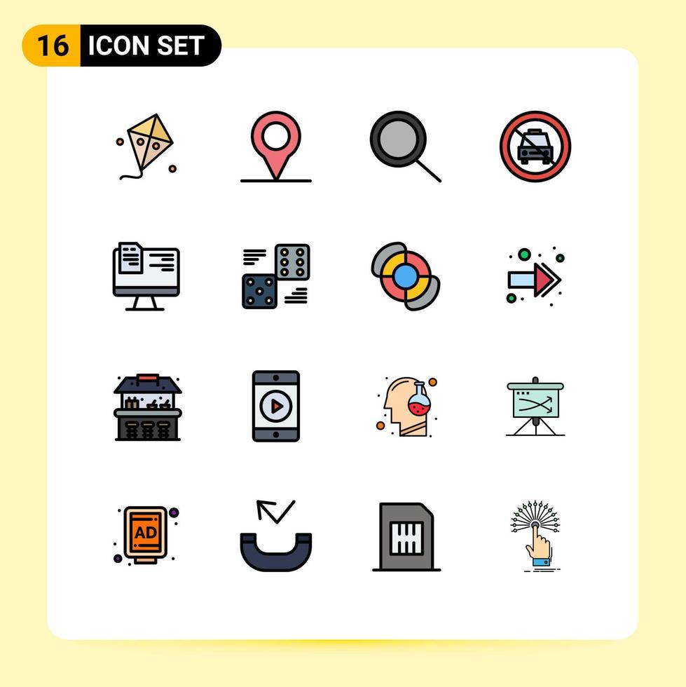 16 ícones criativos, sinais modernos e símbolos de dados, educação, arquivo de carro, barra, elementos de design de vetores criativos editáveis