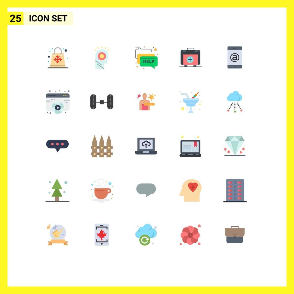 25 ícones criativos, sinais e símbolos modernos de saúde móvel, chapéu, saco, mensagem, elementos de design vetorial editáveis vetor