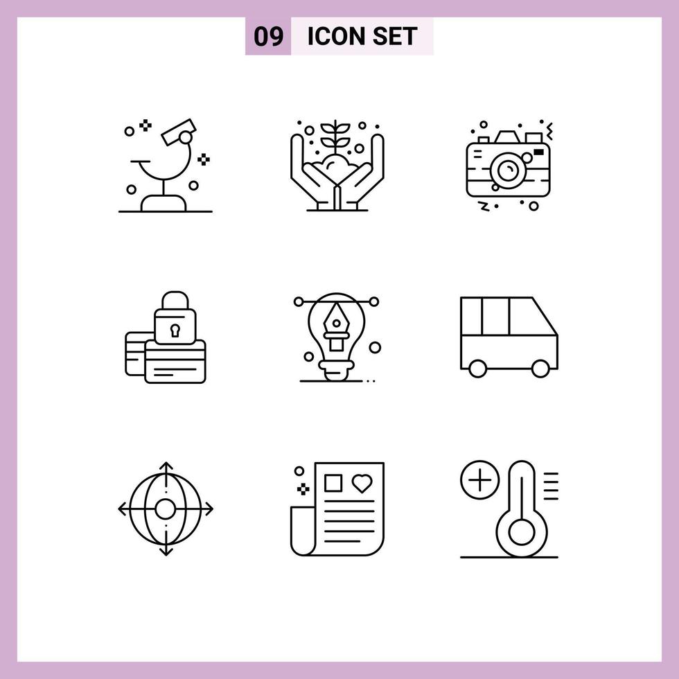 pacote de esboço de 9 símbolos universais de elementos de design de vetores editáveis de imagem de banco de planta de cartão de pagamento