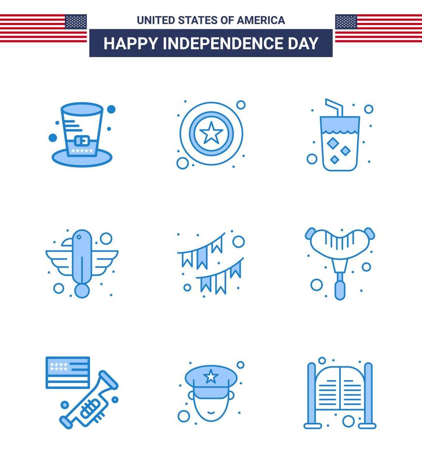 grupo de 9 blues definido para o dia da independência dos estados unidos da américa, como águia americana álcool pássaro americano editável dia eua vetor elementos de design