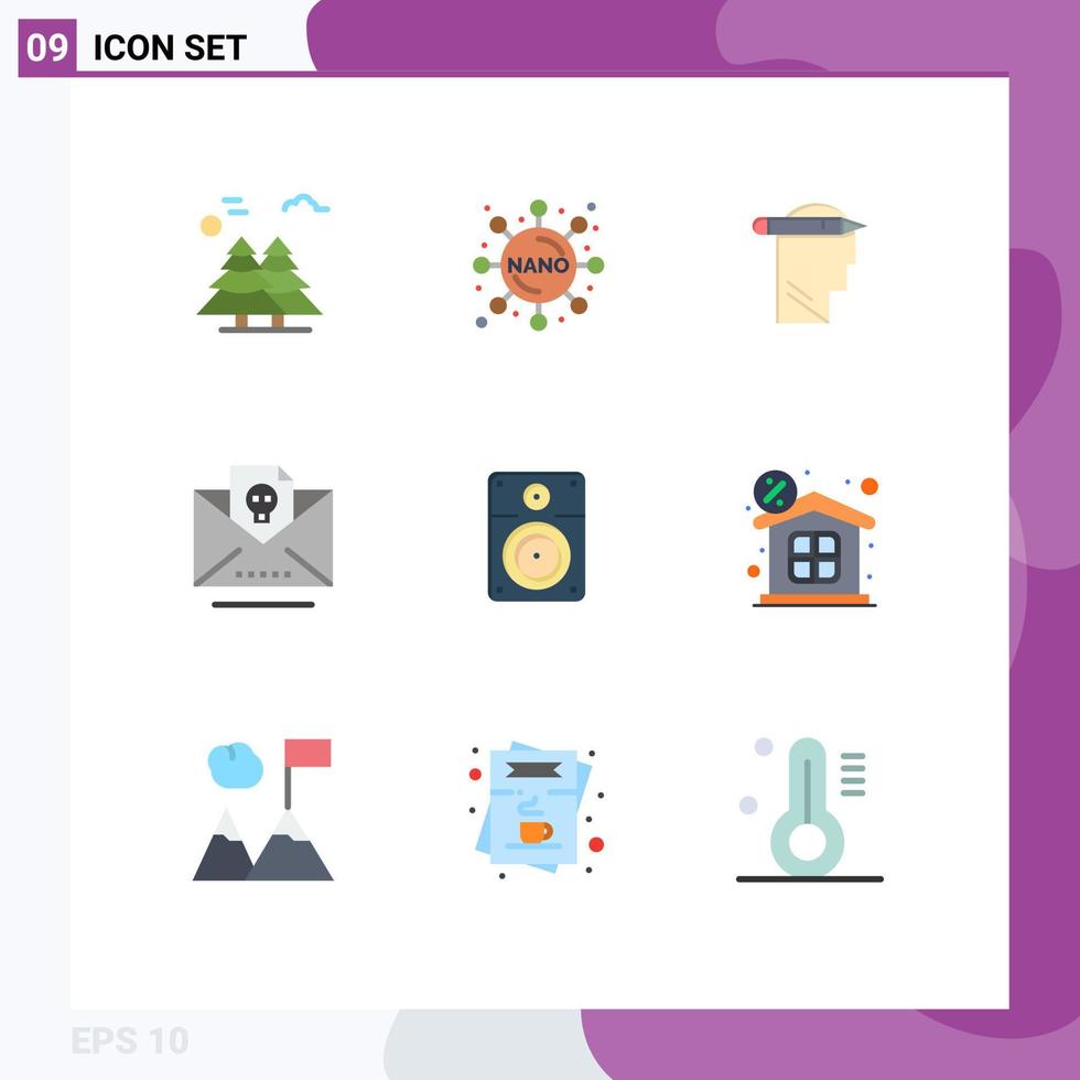 Pacote de cores planas de 9 interfaces de usuário de sinais e símbolos modernos de elementos de design de vetores mortos editáveis de cabeça de caveira alta