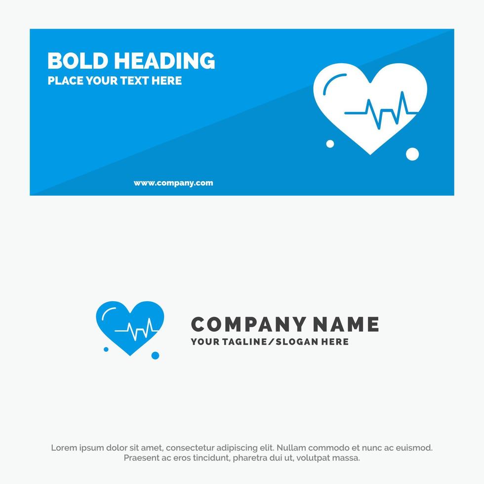 banner de site de ícone sólido de ciência de batimento cardíaco e modelo de logotipo de negócios vetor