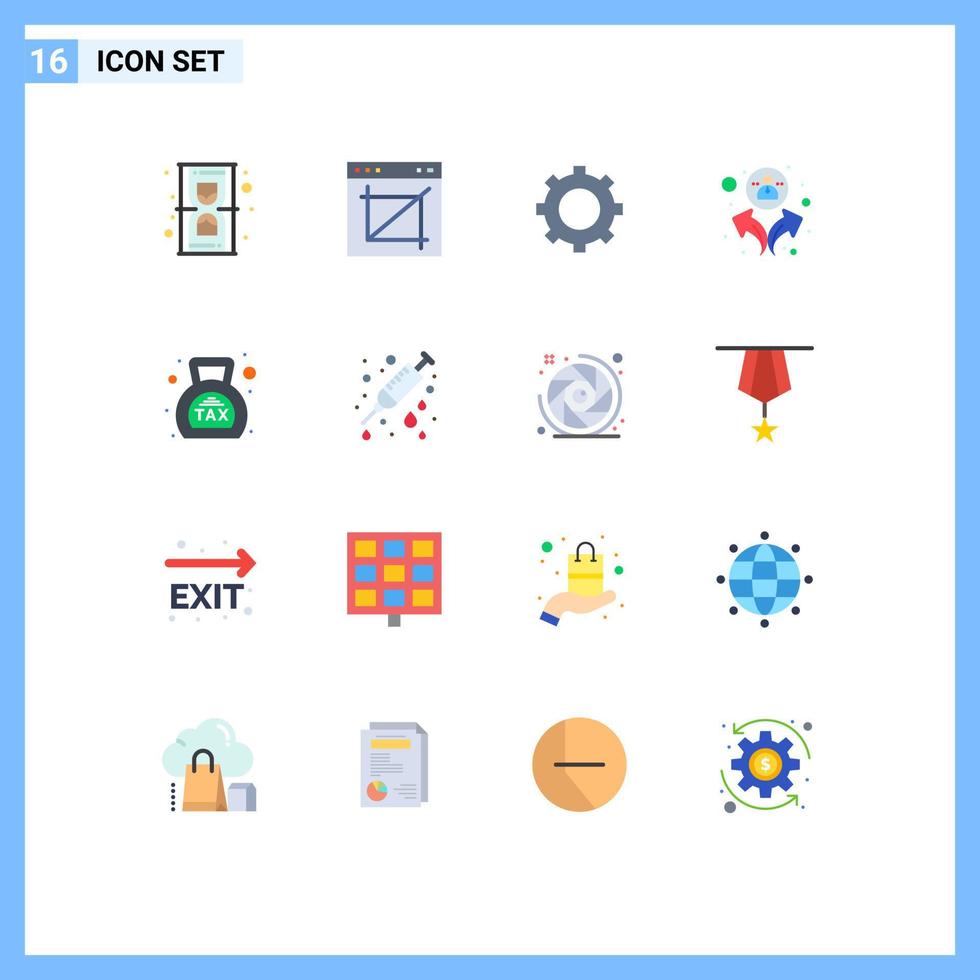 pacote de 16 sinais e símbolos modernos de cores planas para mídia impressa na web, como grupo de usuários de sites bancários financeiros, pacote editável de elementos de design vetorial criativo vetor