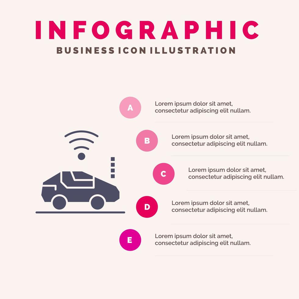 carro automático sinal wi-fi ícone sólido infográficos fundo de apresentação de 5 etapas vetor