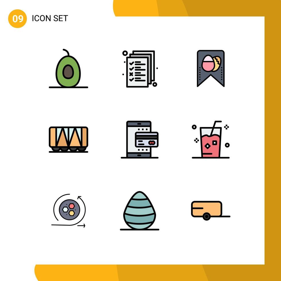 conjunto de 9 sinais de símbolos de ícones de interface do usuário modernos para elementos de design de vetores editáveis de vagão móvel de páscoa online para smartphone