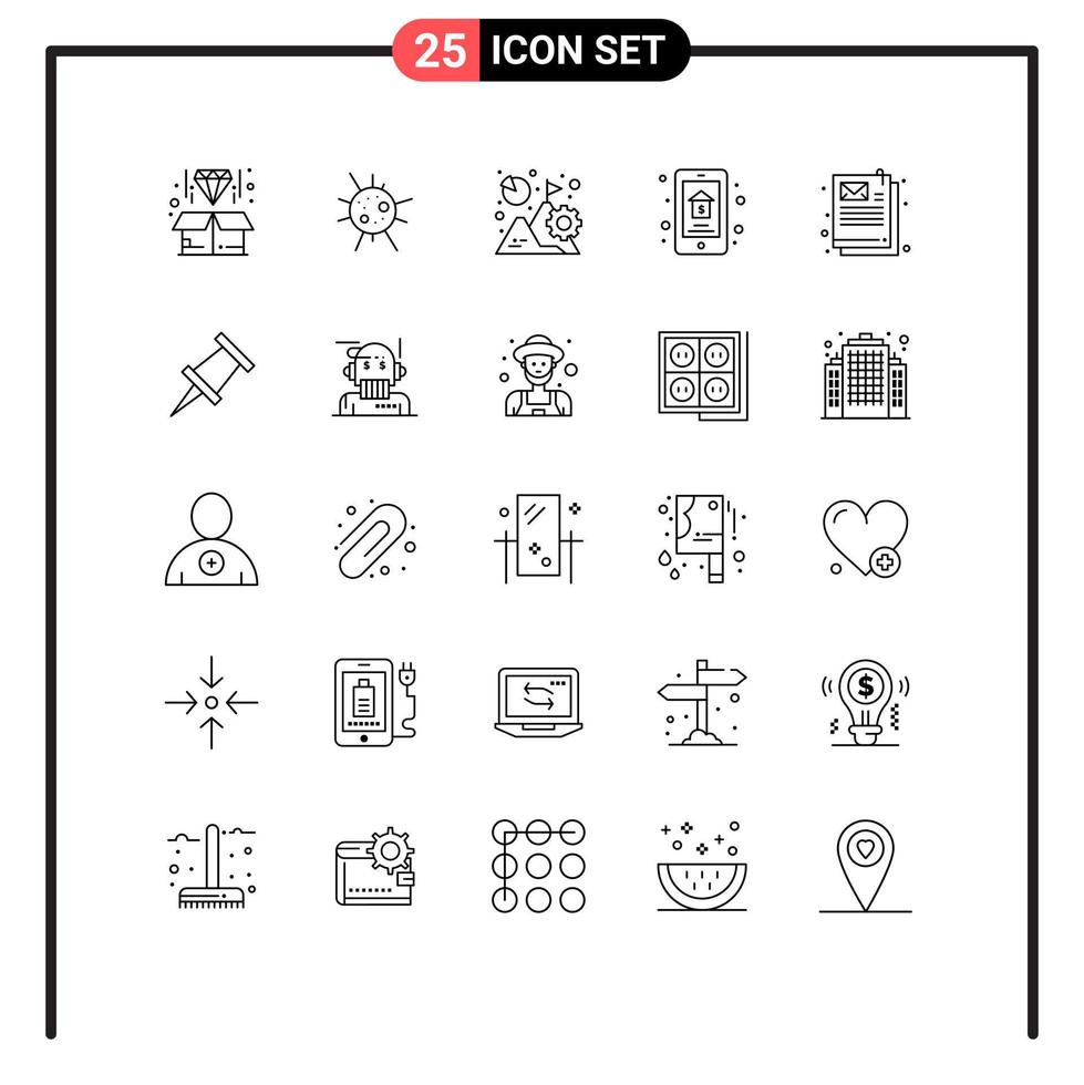 Pacote de 25 linhas de interface do usuário de sinais e símbolos modernos de elementos de design de vetores editáveis de propriedade de documentos em casa de negócios online