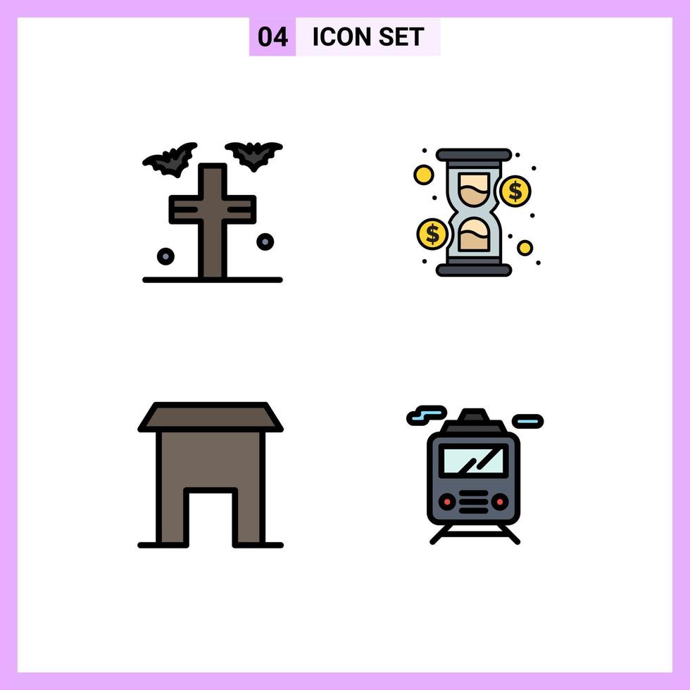 conjunto de 4 símbolos de símbolos de interface do usuário modernos para instituto de morcegos estaleiro de construção loja de carregamento elementos de design de vetores editáveis