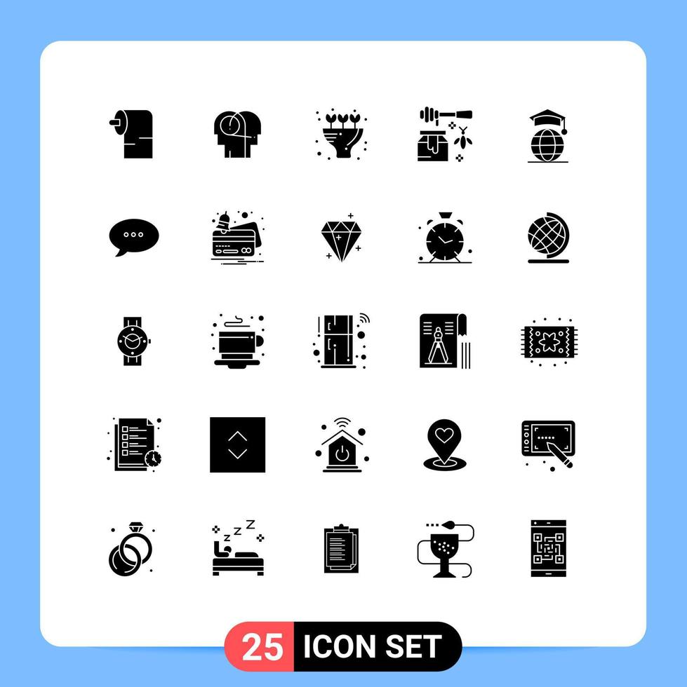 25 ícones criativos sinais modernos e símbolos de formatura internet flores globo pote editável elementos de design vetorial vetor