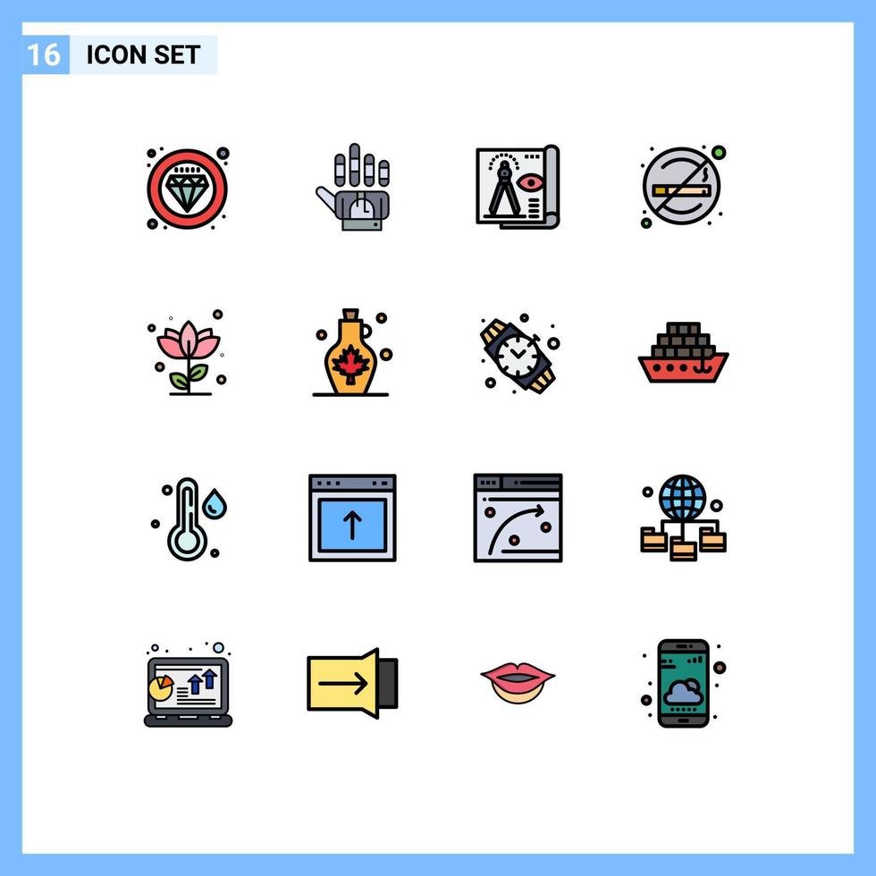 pacote de interface do usuário de 16 linhas básicas cheias de cores planas de design de fumo de flora sem elementos de design de vetores criativos editáveis de impressão azul