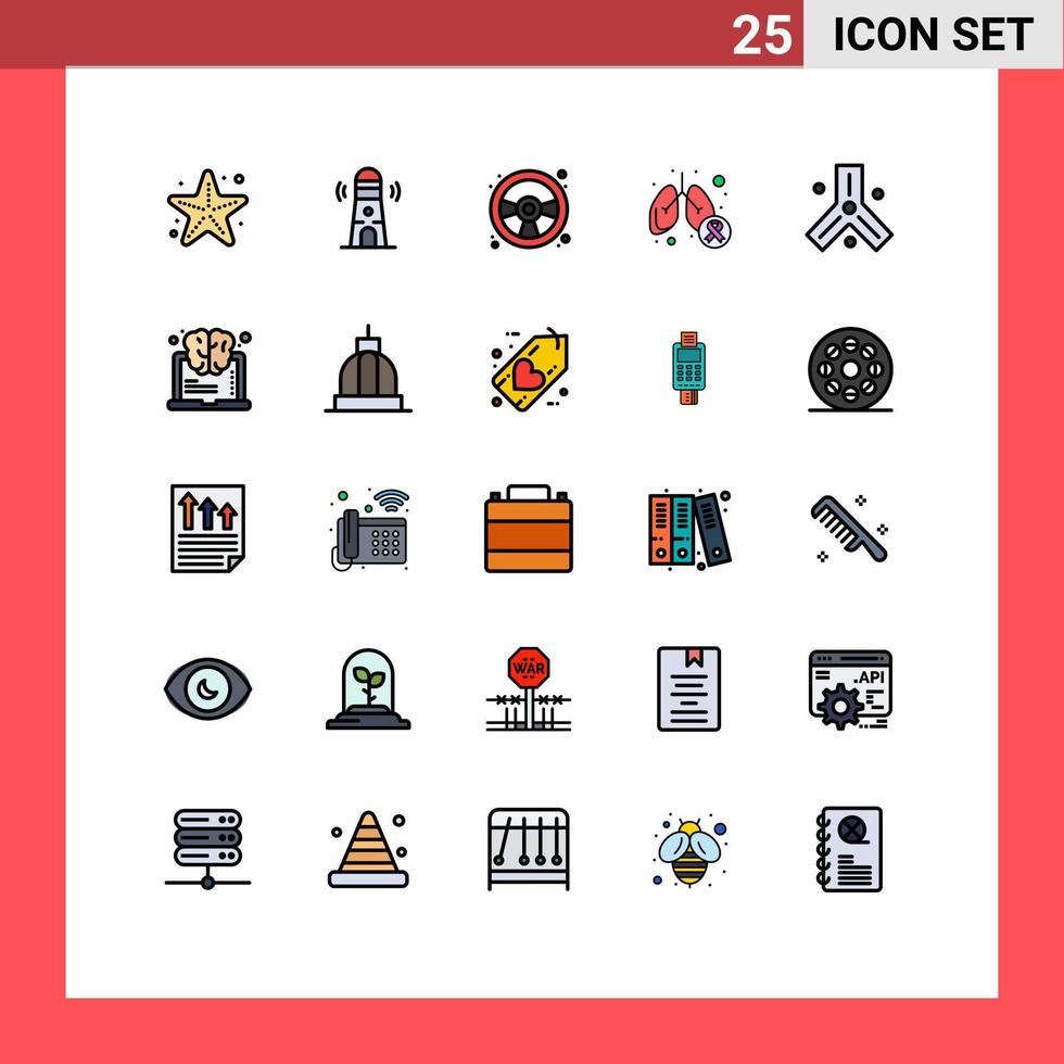 25 interface do usuário linha cheia pacote de cores planas de sinais e símbolos modernos de câncer de pulmão de biologia carro de corrida câncer de pulmão elementos de design vetorial editáveis vetor