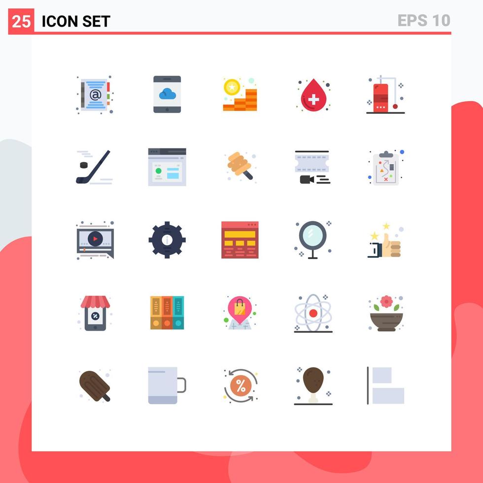 Pacote de cores planas de 25 interfaces de usuário de sinais e símbolos modernos de sucesso de viagens de hóquei mergulho elementos de design de vetores editáveis de cuidados de saúde