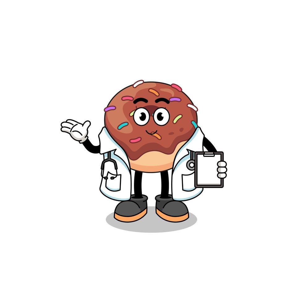 mascote dos desenhos animados do médico donuts vetor