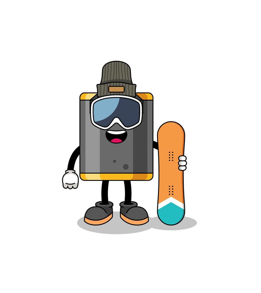 desenho de mascote de saco de pancadas jogador de snowboard vetor