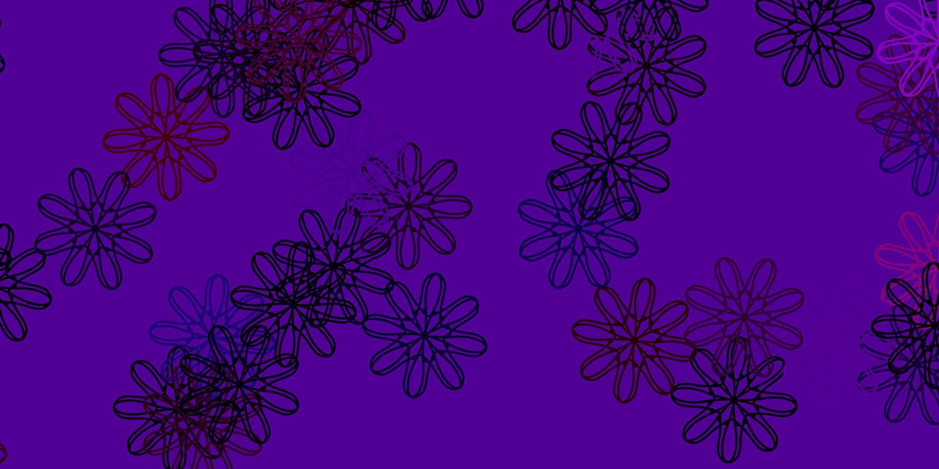 fundo do doodle do vetor azul e vermelho claro com flores.