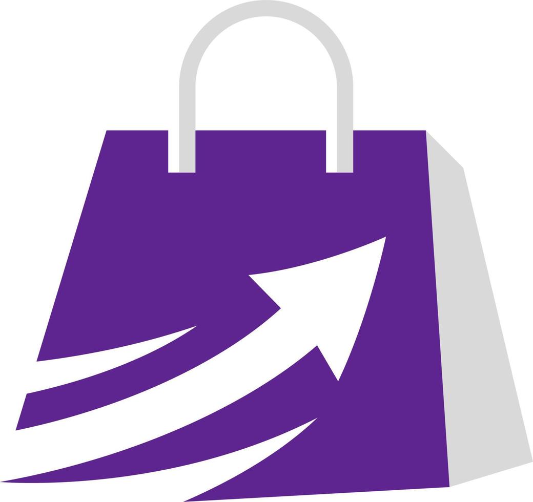 logotipo vetorial com forma de sacola de compras e decoração de flechas. o conceito de loja de velocidade vetor