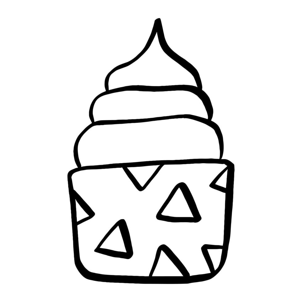 cupcakes de linha preta sobre fundo branco. estilo de desenho animado desenhado à mão. doodle para colorir, decoração ou qualquer design. ilustração em vetor de arte de criança.