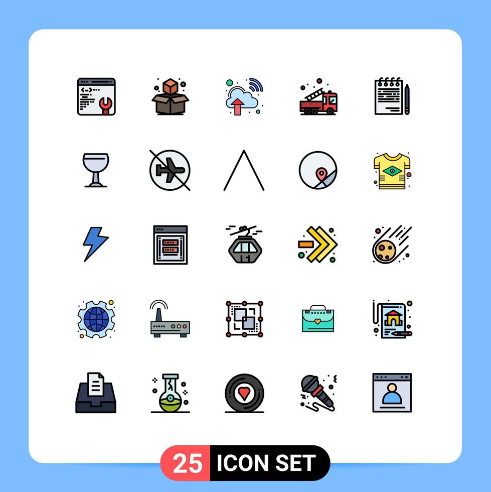 conjunto de cores planas de linha preenchida de interface móvel de 25 pictogramas de lista de negócios de internet competitivos ajudam elementos de design de vetores editáveis