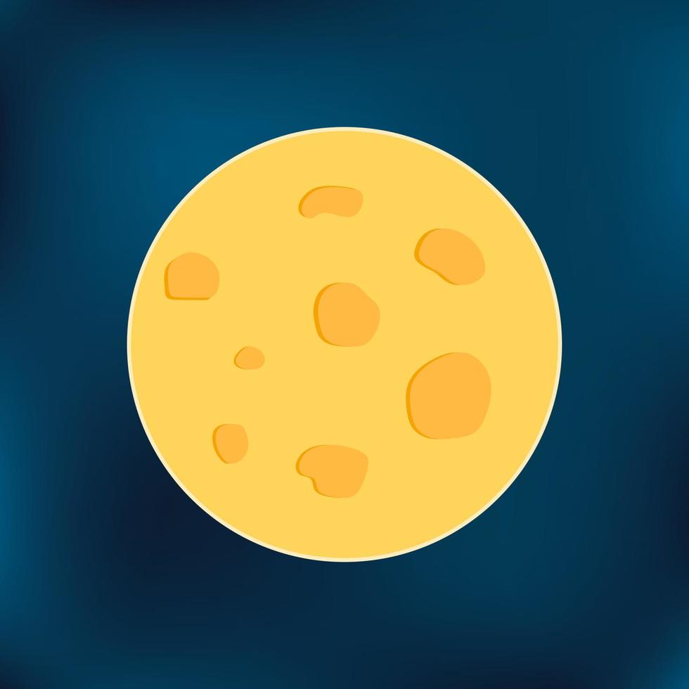 ícone, botão, adesivo com lua de desenho animado amarelo redondo no fundo do céu gradiente azul vetor