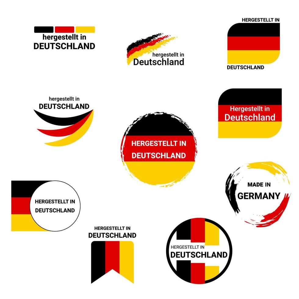 conjunto de ícones, banners, botões com texto feito na Alemanha e bandeira alemã vetor