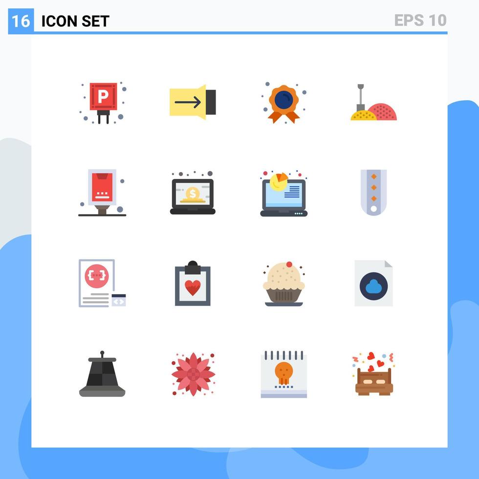 conjunto moderno de 16 cores planas e símbolos, como crachá de anúncio de marketing, pá de publicidade, pacote editável de elementos de design de vetores criativos