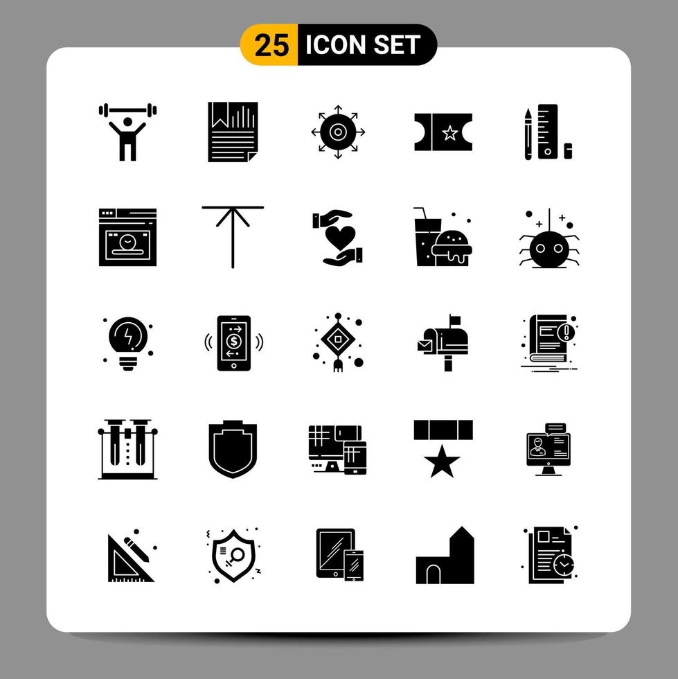 25 sinais de símbolos de glifos de pacote de ícones pretos para designs responsivos em fundo branco. conjunto de 25 ícones. vetor