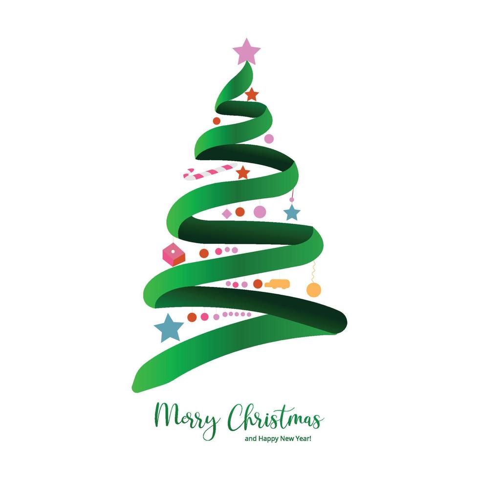 celebração de cartão de árvore decorativa de feliz natal em fundo branco vetor