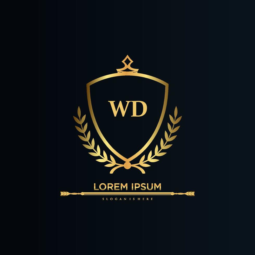 wd letra inicial com royal template.elegant com vetor de logotipo de coroa, ilustração em vetor de logotipo de letras criativas.